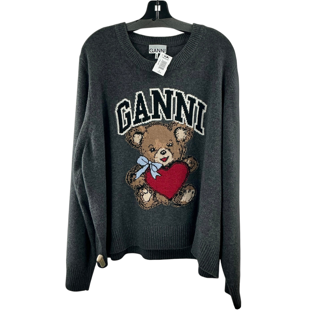 GANNI Dark Grey Graphic Bear Recycled Wool-Blend Sweater