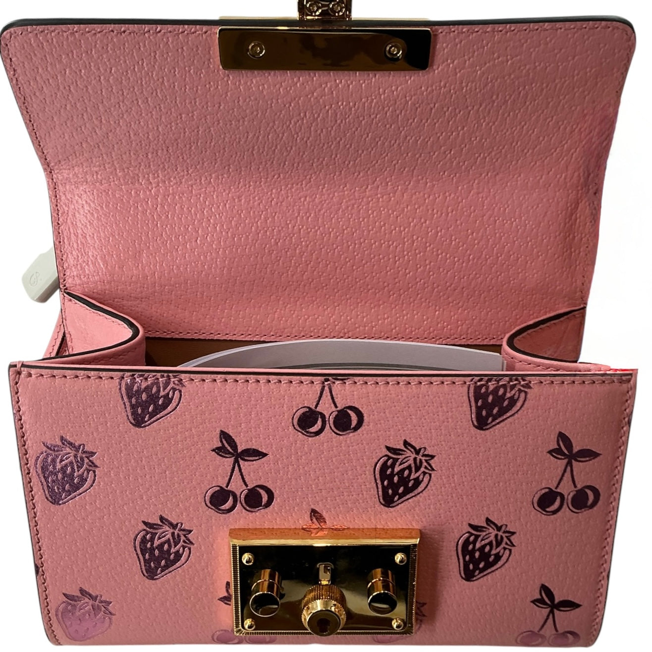 Gucci Small Padlock Strawberry & Cherry Shoulder Bag - Pink