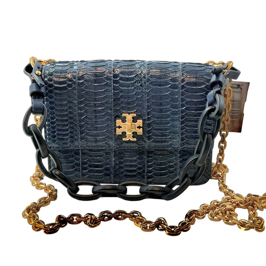 Tory Burch Kira Exotic Mini Convertible Crossbody Shoulder Bag – Royal Navy Blue Python / Snakeskin & Leather