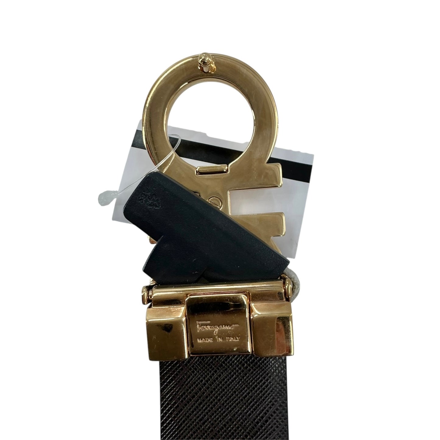Salvatore Ferragamo Double Gancini Leather Belt – Black & Gold