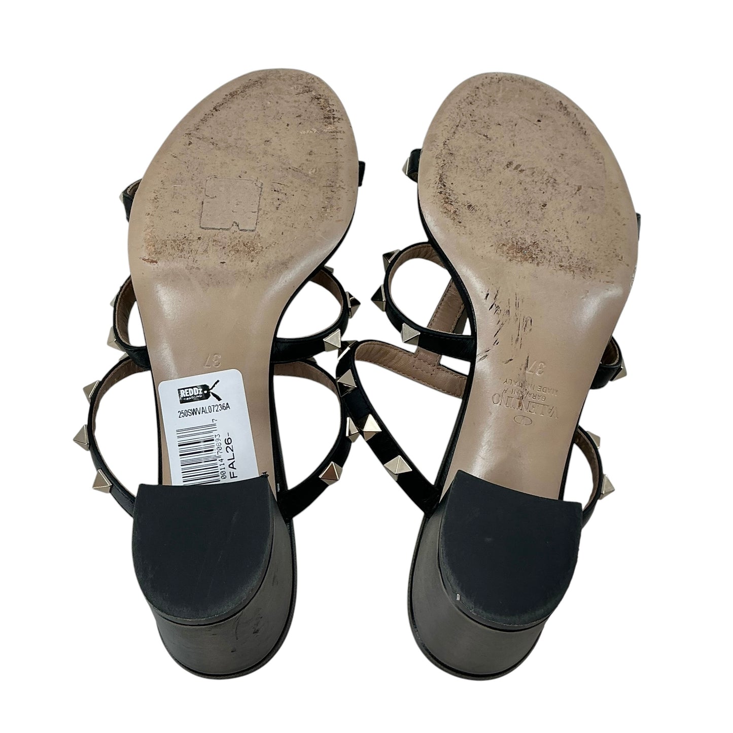 Valentino Garavani Rockstud Caged Black Leather Block Heel Mules Sandals