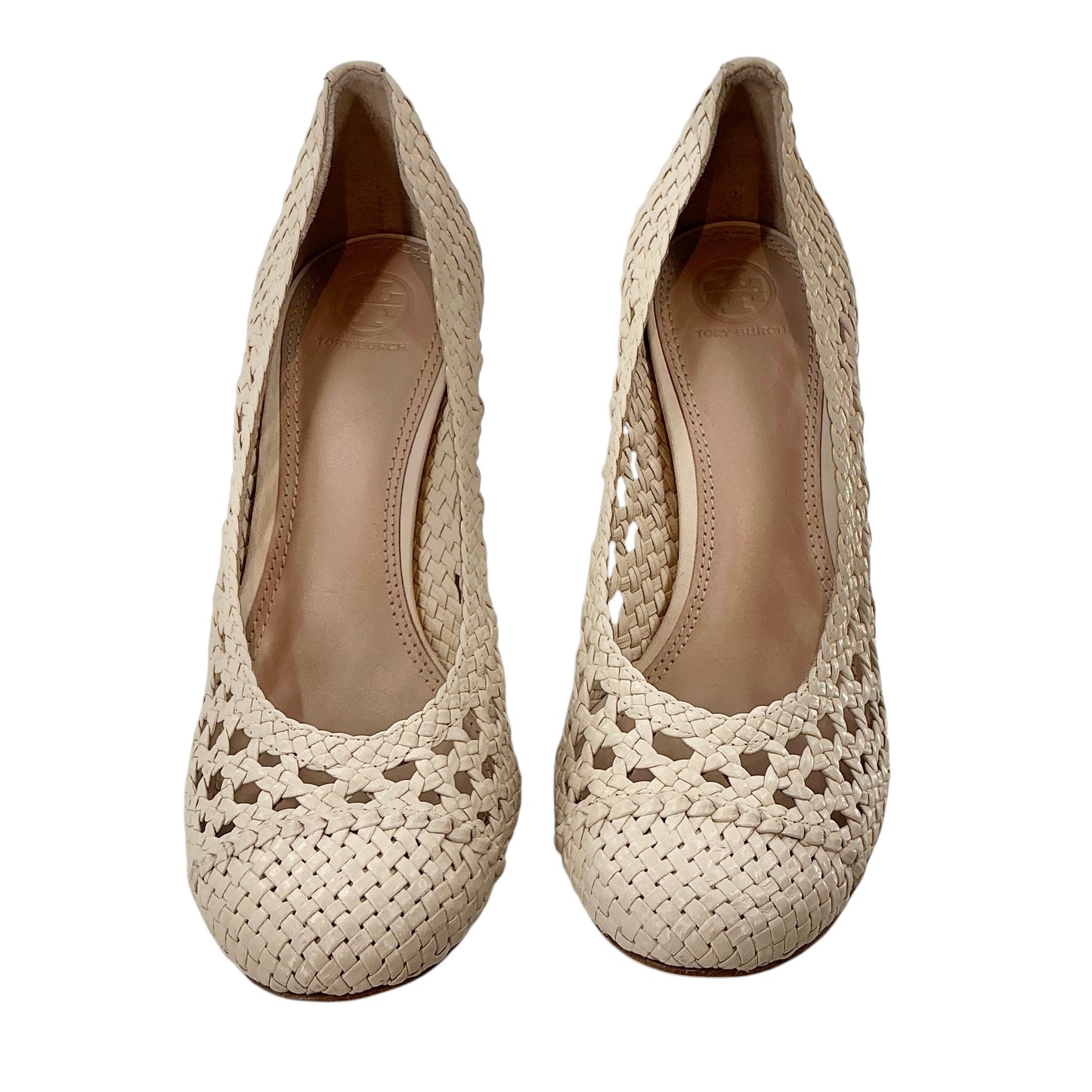Tory Burch Grove Woven Leather Block Heel Pumps