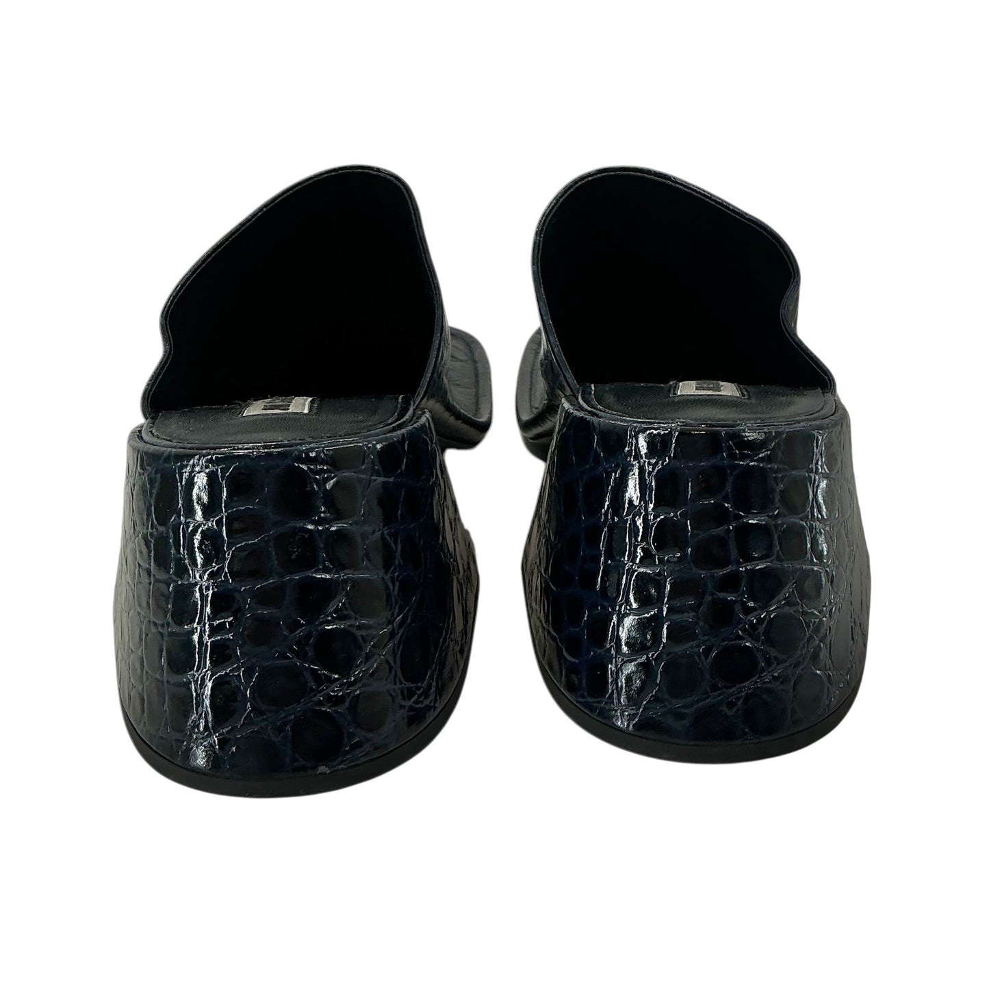 Jil Sander Navy Blue Croc-Embossed Leather Square-Toe Mules