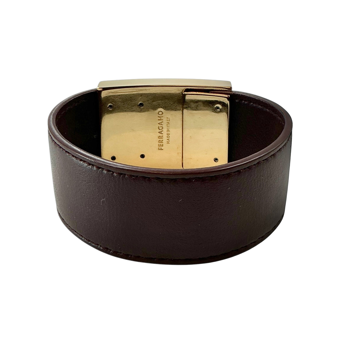 Ferragamo Gancini Wide Dark Burgundy Leather Buckle Cuff Bracelet
