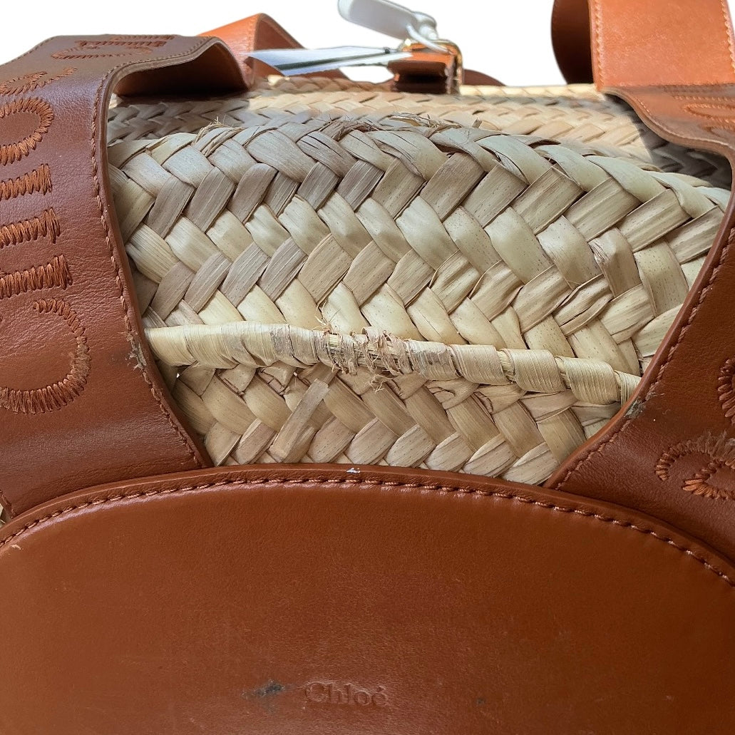 Chloé Medium Sense Basket Bag in Caramel Raffia & Calfskin
