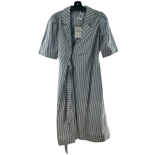GANNI Striped Organic Cotton Poplin Wrap Midi Dress