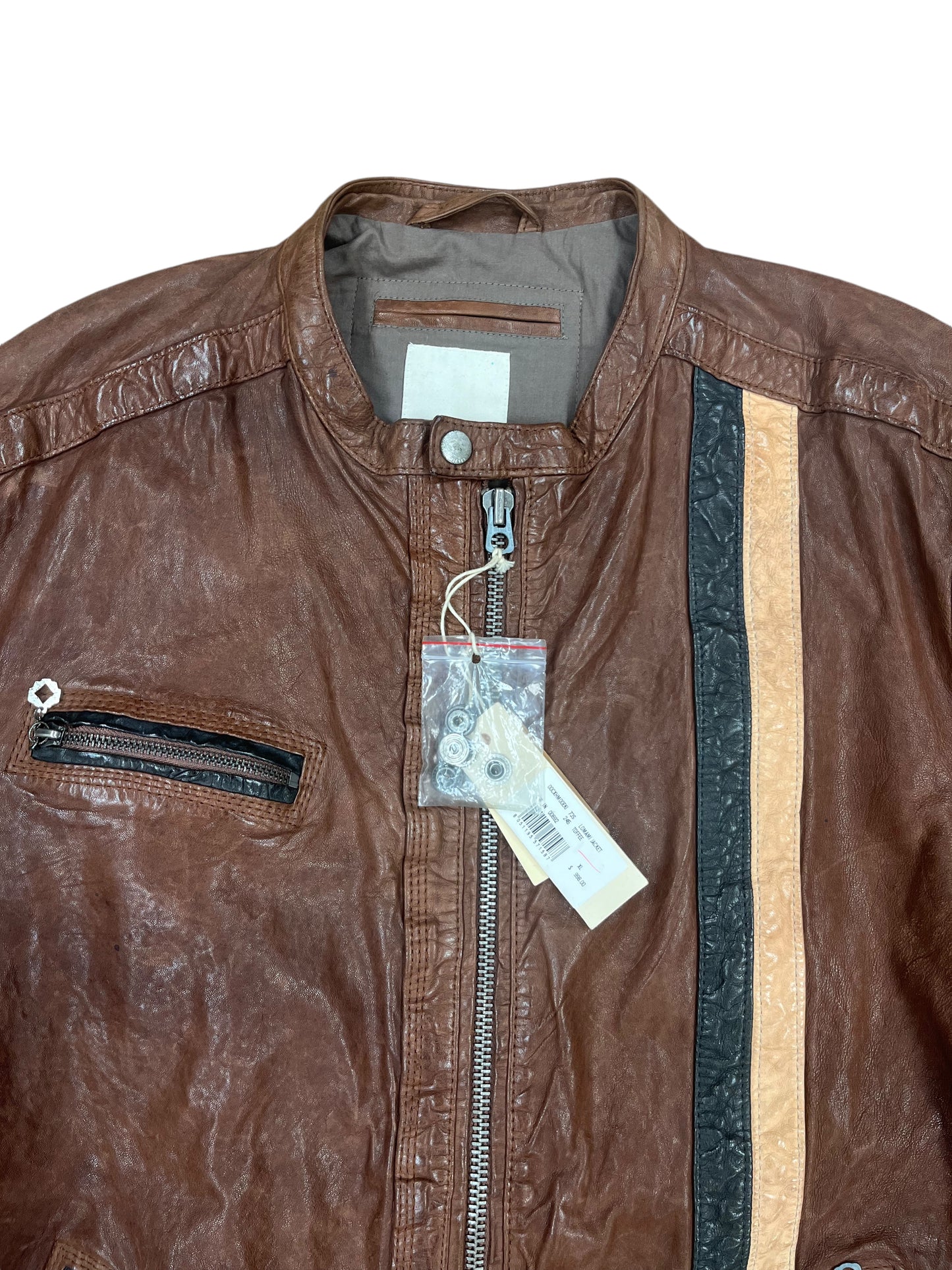 Diesel Brown 3 Zip Leather Jacket