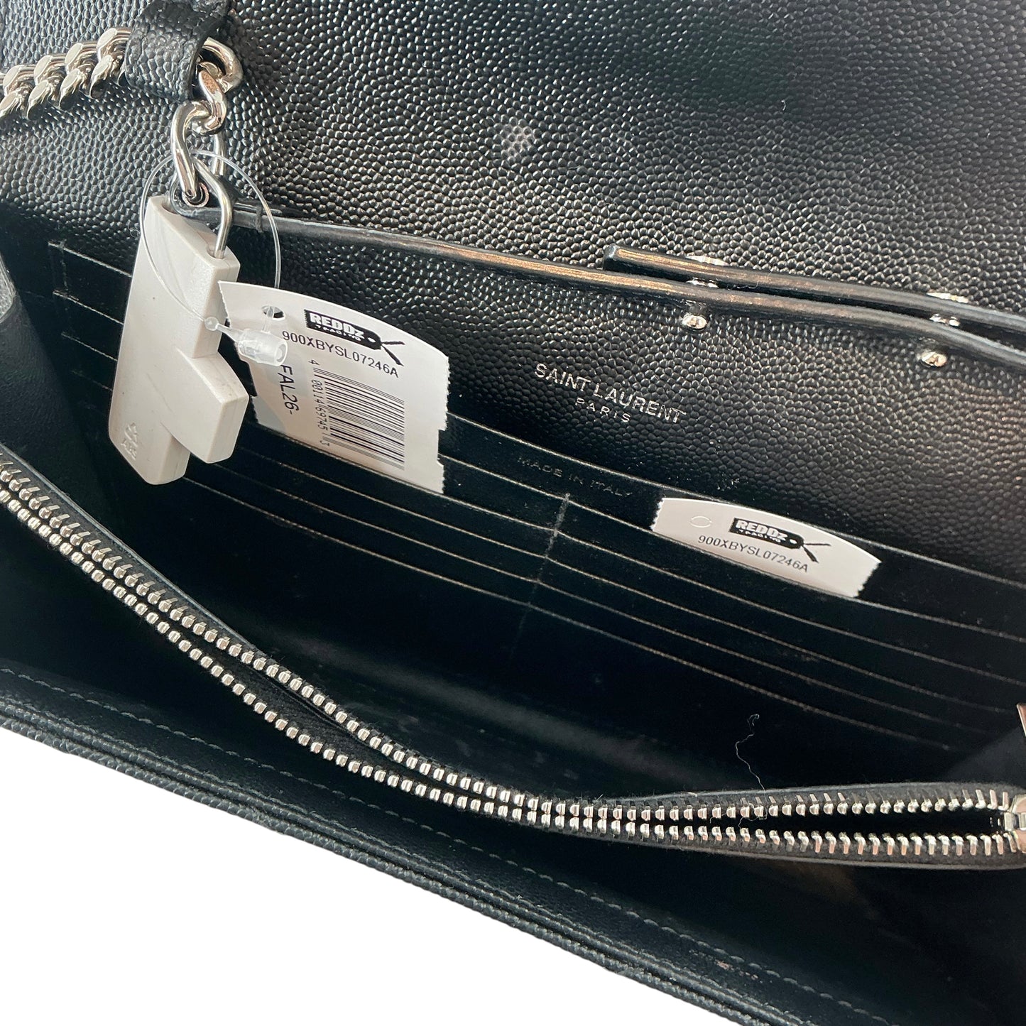 Saint Laurent Cassandre Matelassé Envelope Chain Wallet in Grain de Poudre Leather