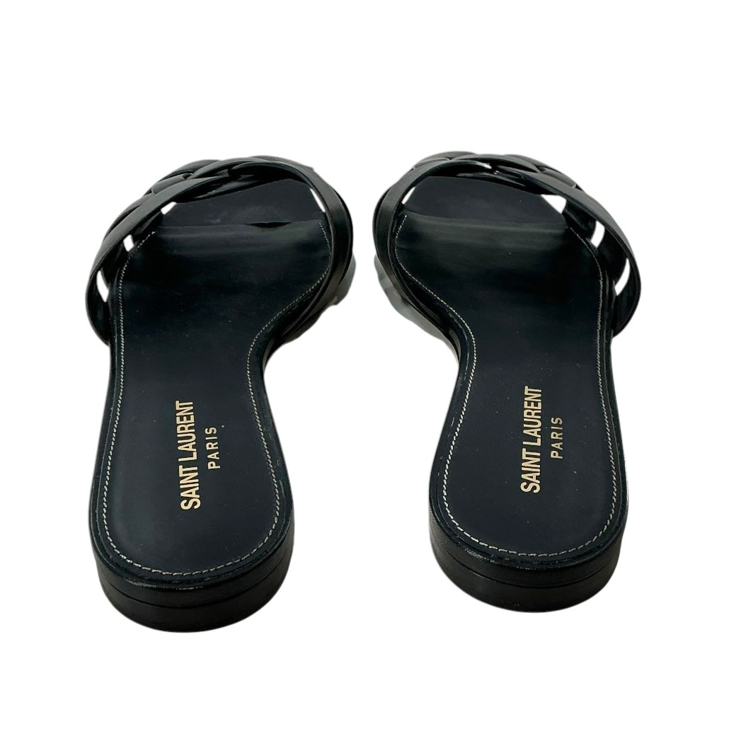 Saint Laurent Tribute Black Leather Flat Sandals