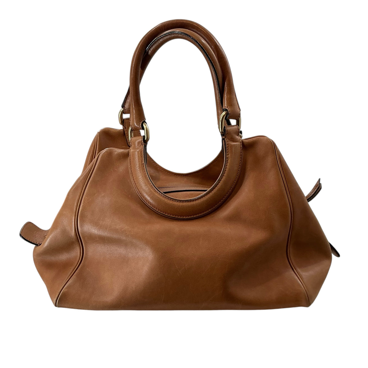 Max Mara Vintage Cognac Leather Margaux Satchel Hobo Bag