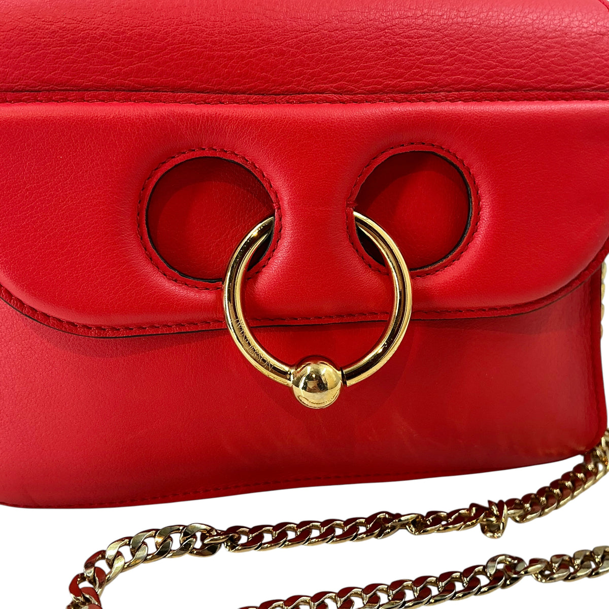 JW Anderson Mini Pierce Red Leather Chain Crossbody Bag