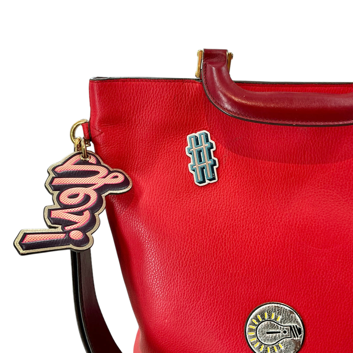 Anya Hindmarch "Build A Bag" Red Pebbled Leather Bucket Bag