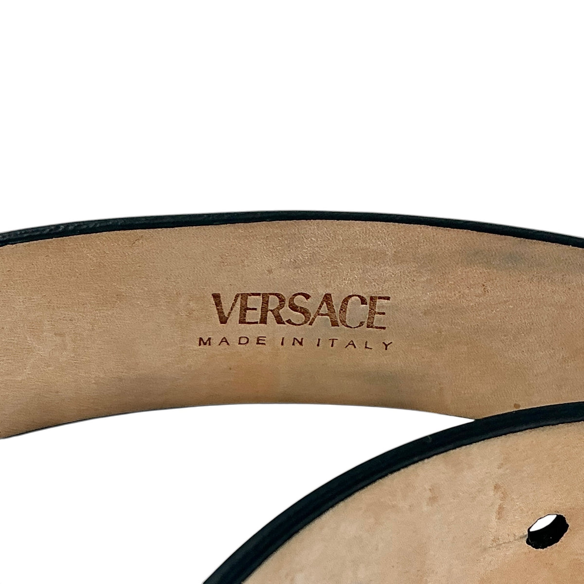 Versace Black Calfskin Studded Belt Silver Medusa Plaque