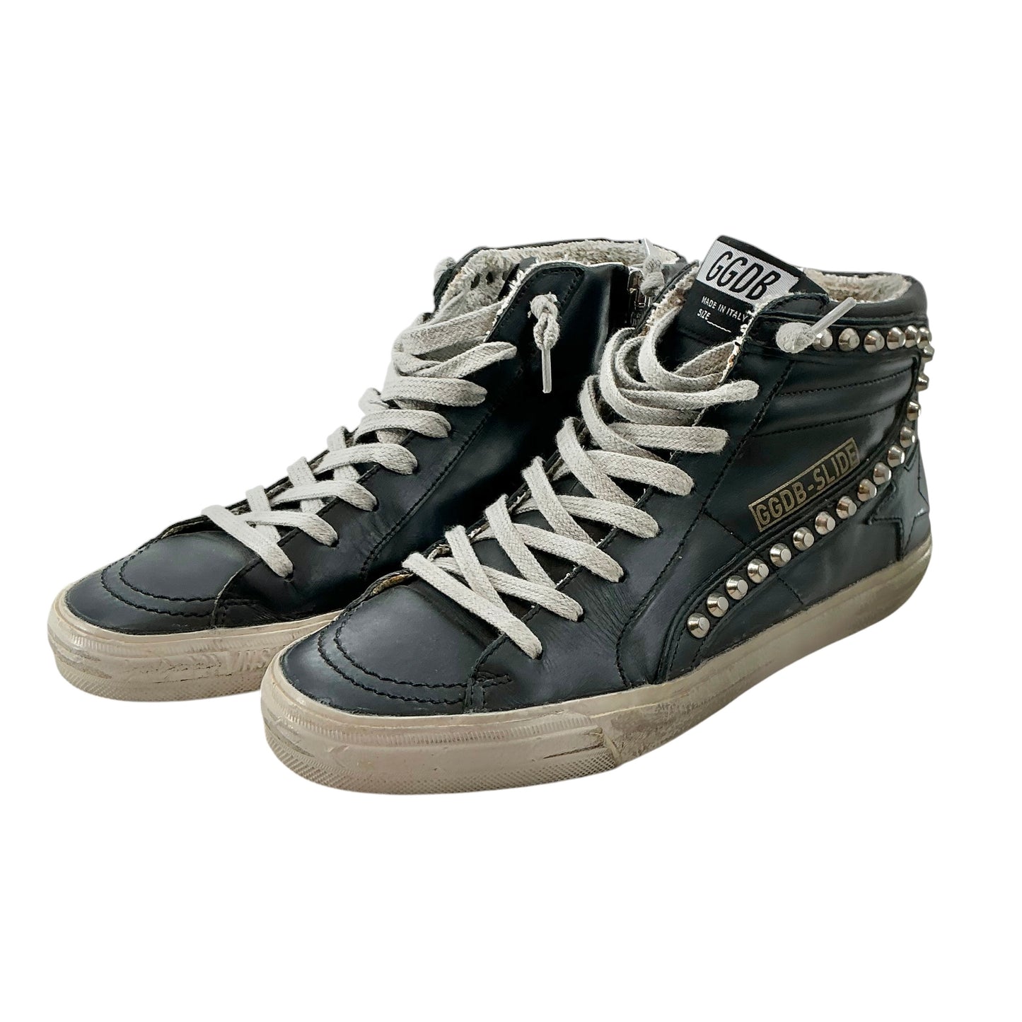 Golden Goose Black Leather Studded Slide High Top Sneakers