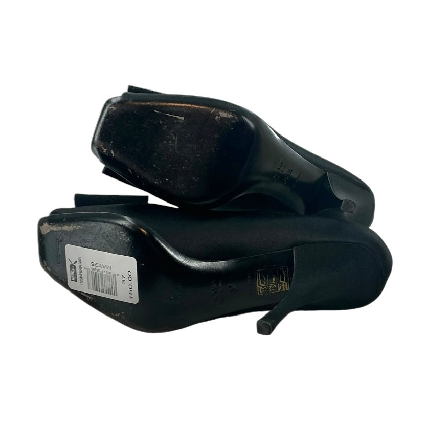 Prada Black Satin Bow Peep-Toe Pumps