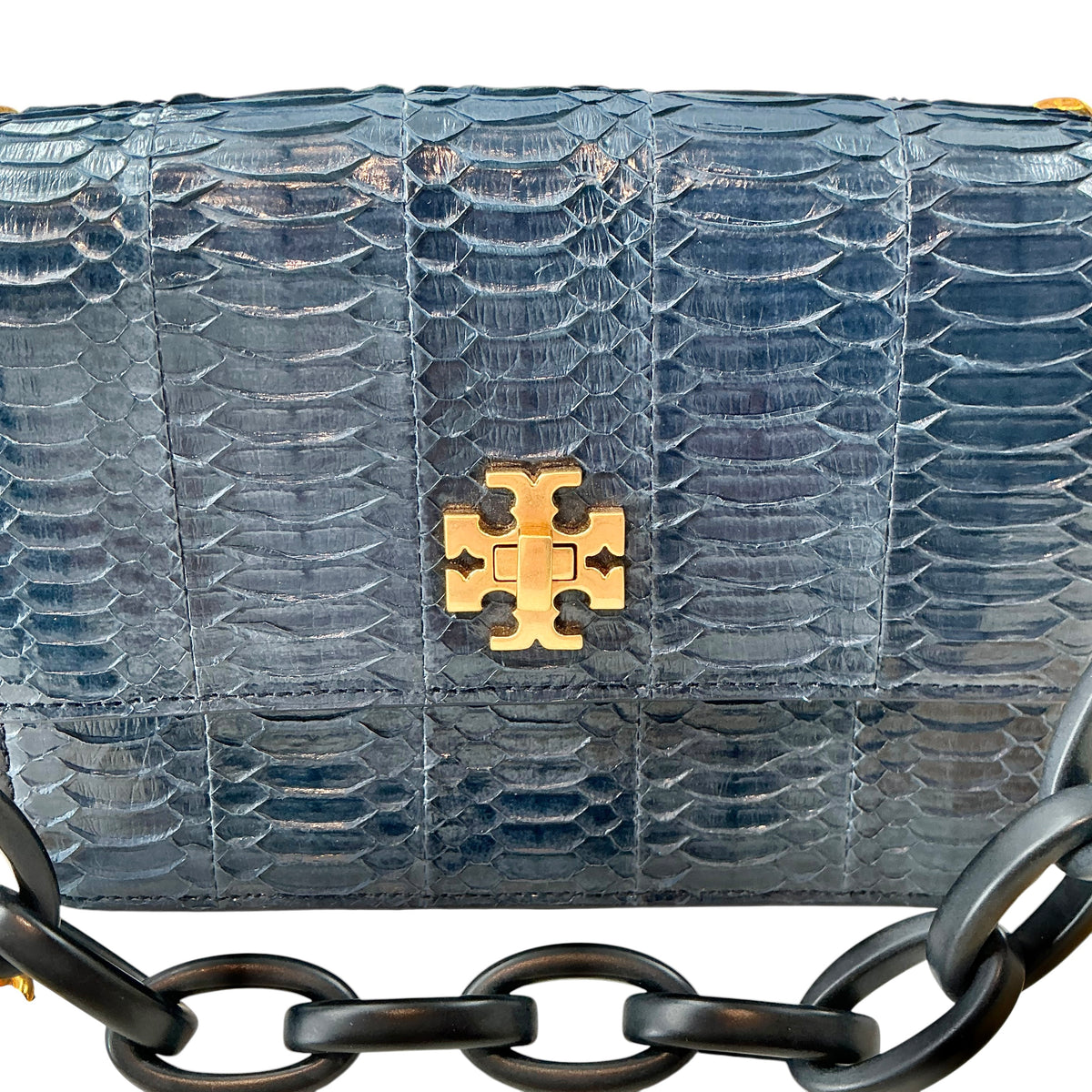 Tory Burch Kira Exotic Mini Convertible Crossbody Shoulder Bag – Royal Navy Blue Python / Snakeskin & Leather