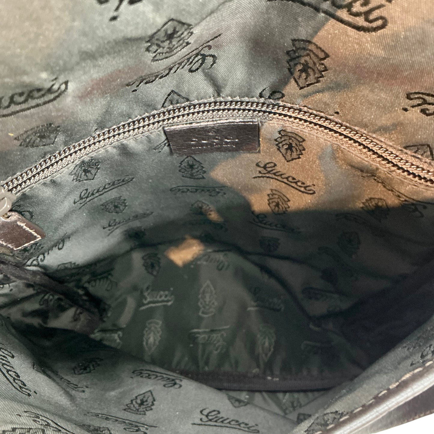 Gucci Dark Brown Guccissima Embossed Leather Flat Messenger Crossbody Bag