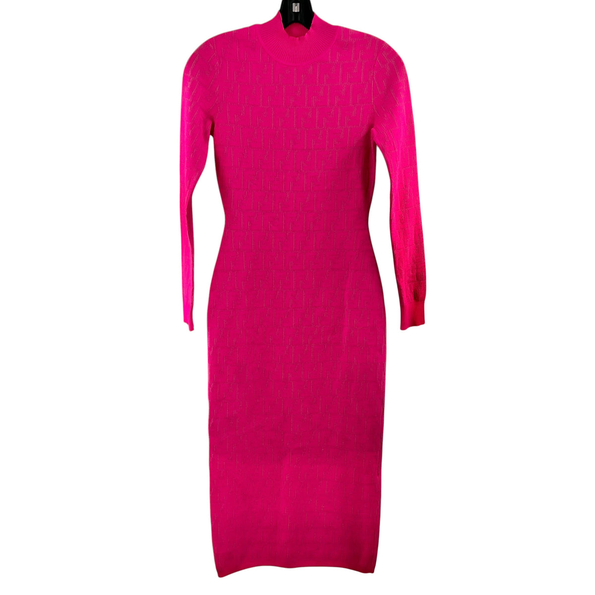 Givenchy Fuchsia Pink 4G Allover Jacquard Knit Long Sleeve Midi Dress