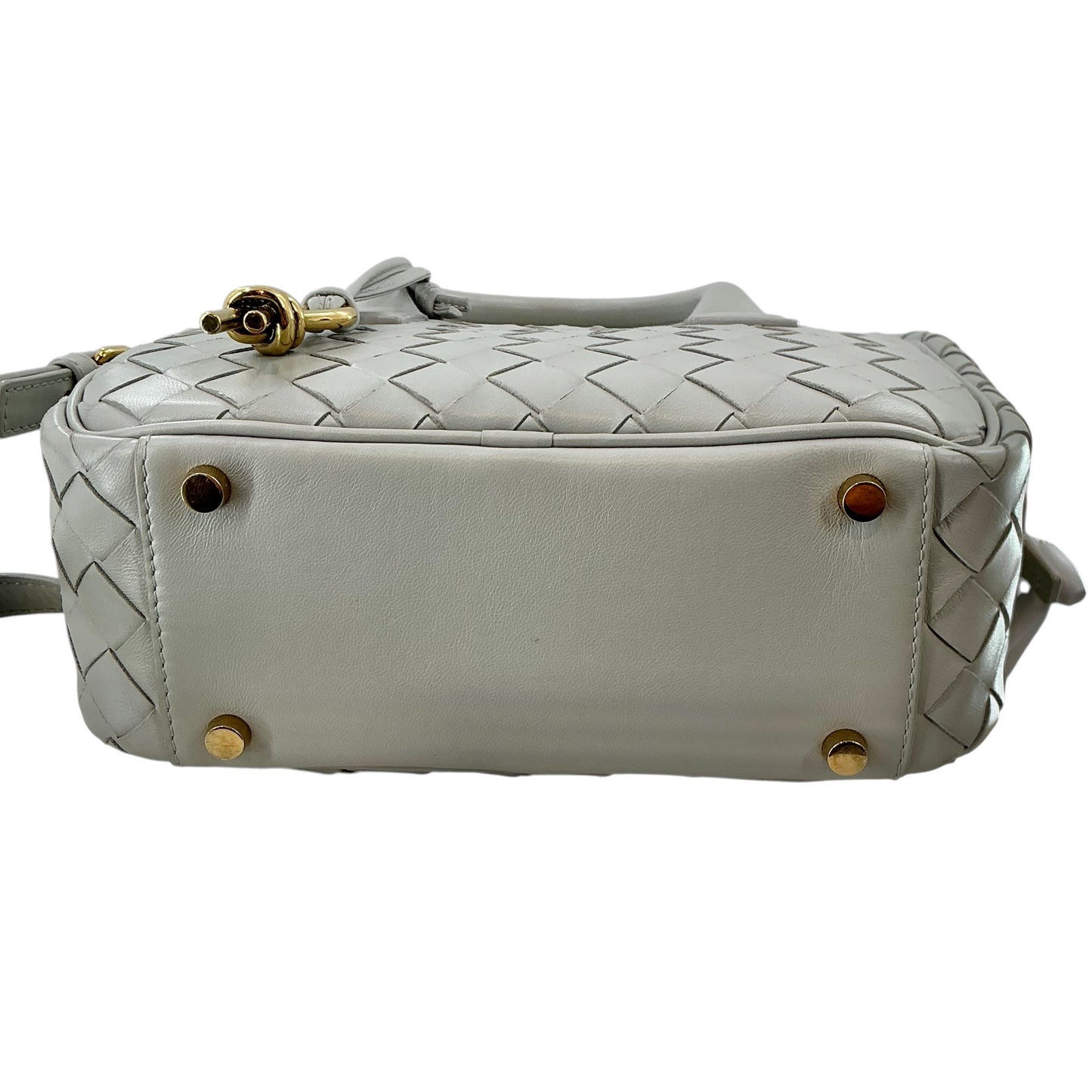 Bottega Veneta Small Getaway Lambskin Intrecciato Top-Handle Crossbody Bag – Agate Grey