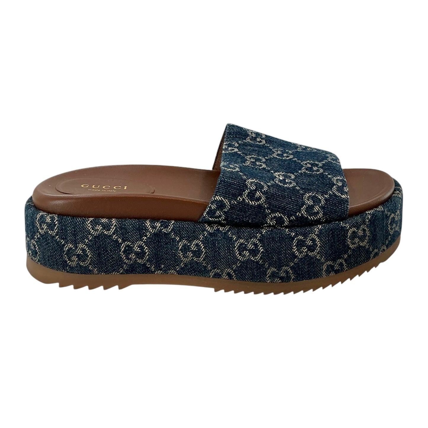 Gucci Angelina GG Denim Platform Slide Sandals