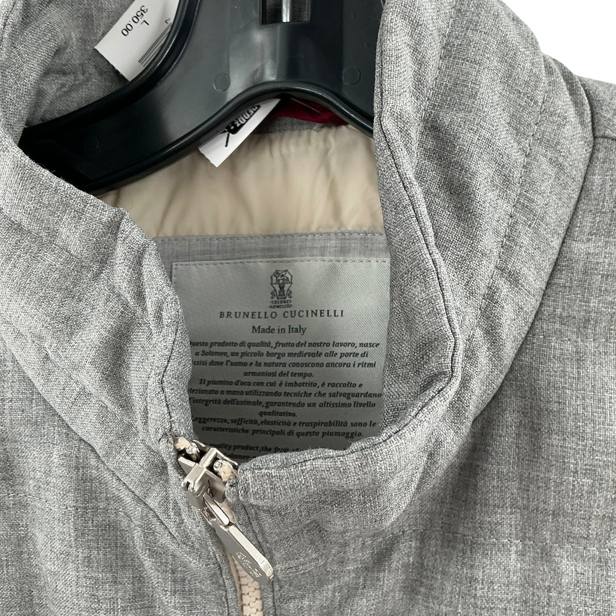 Brunello Cucinelli Men's Gray Virgin Wool Quilted Down Puffer Vest Gilet
