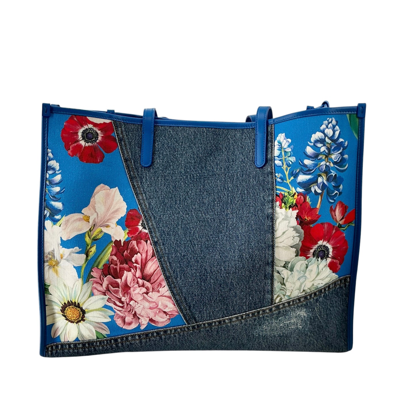 Dolce & Gabbana Large Floral Patchwork Denim Shopping Tote Bag