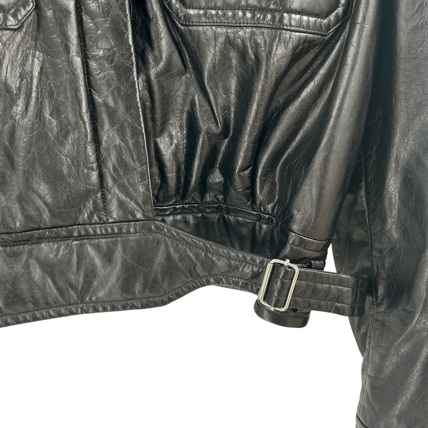 Helmut Lang Black Cropped Belted Leather Utility Jacket