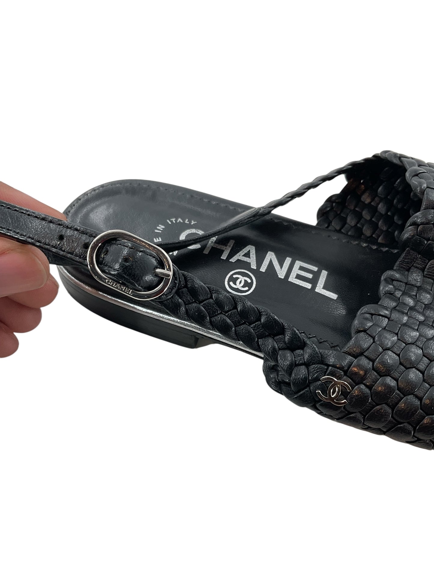 Chanel Woven Black Leather Slippers