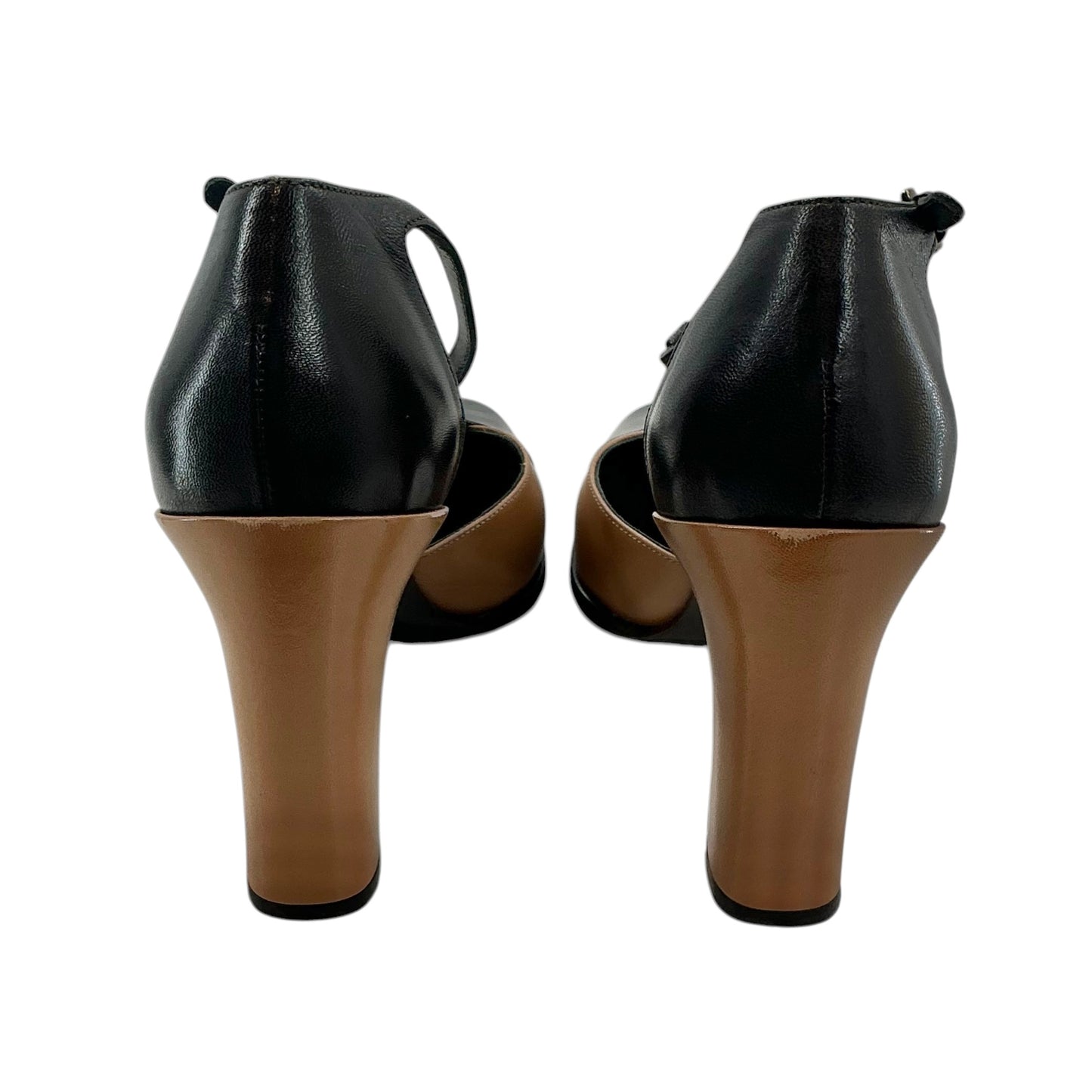 JIL SANDER Two-Tone Leather T-Strap Pumps