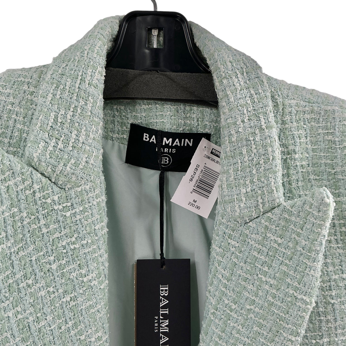 Balmain Paris Black Double-Breasted Tweed Blazer Jacket