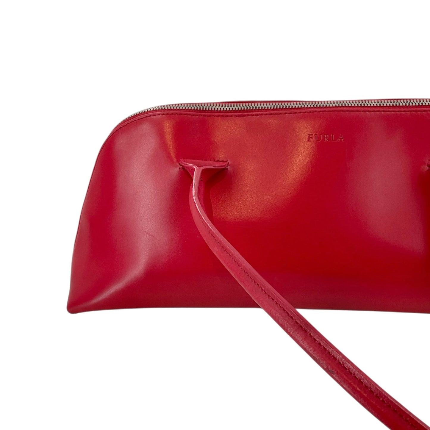 FURLA Red Smooth Leather Oblong Baguette Shoulder Bag