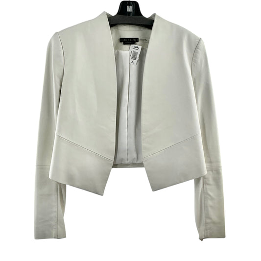 Alice + Olivia Harvey Leather Open-Front Cropped Jacket in White