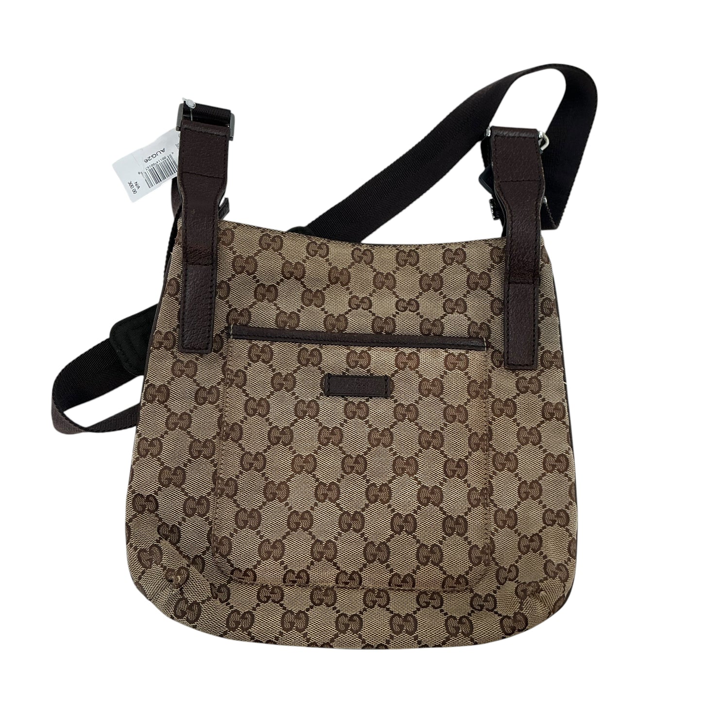Gucci Vintage Beige/Brown GG Monogram Canvas Flat Messenger Crossbody Bag