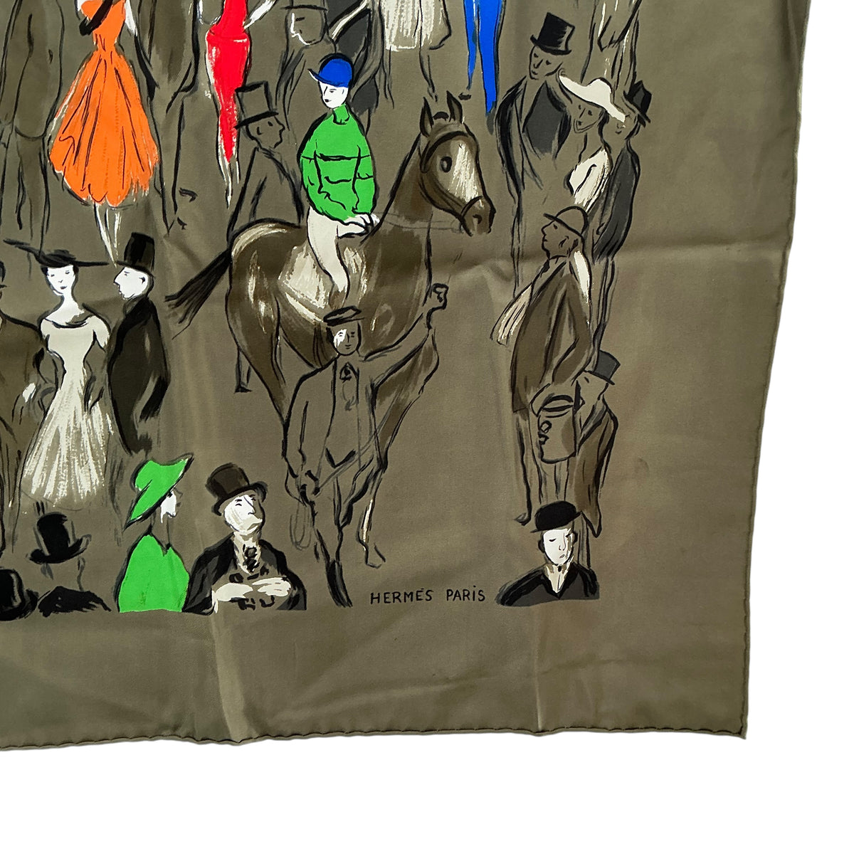 Hermès "Paddock" Silk Scarf 90 By Jean-Louis Clerc - Khaki Green Olive