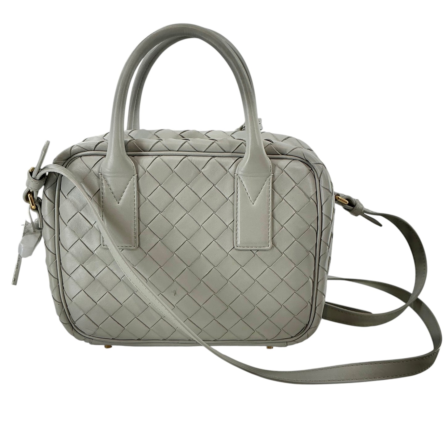 Bottega Veneta Small Getaway Lambskin Intrecciato Top-Handle Crossbody Bag – Agate Grey