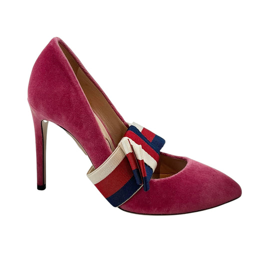 Gucci Pink Velvet Sylvie Web Bow Pumps
