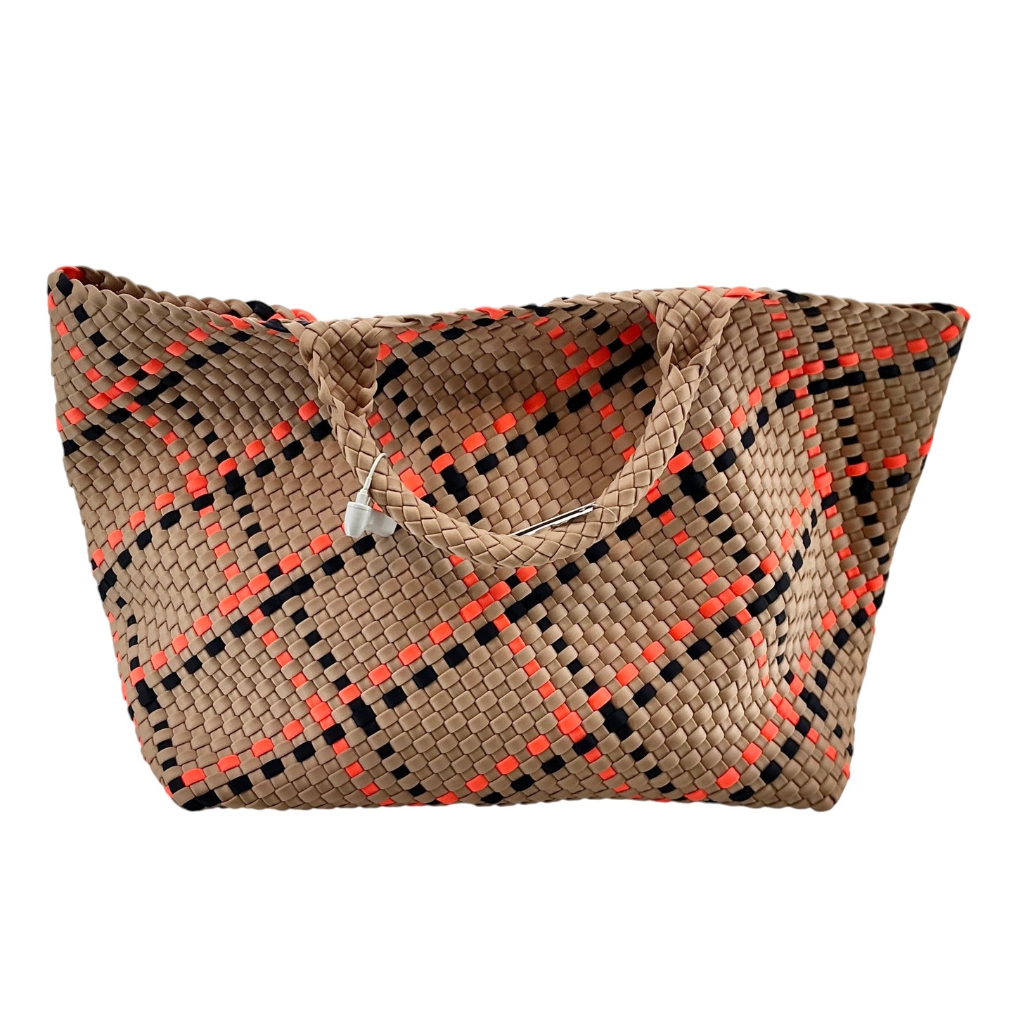 NAGHEDI St. Barths Large Handwoven Neoprene Plaid Tote Bag