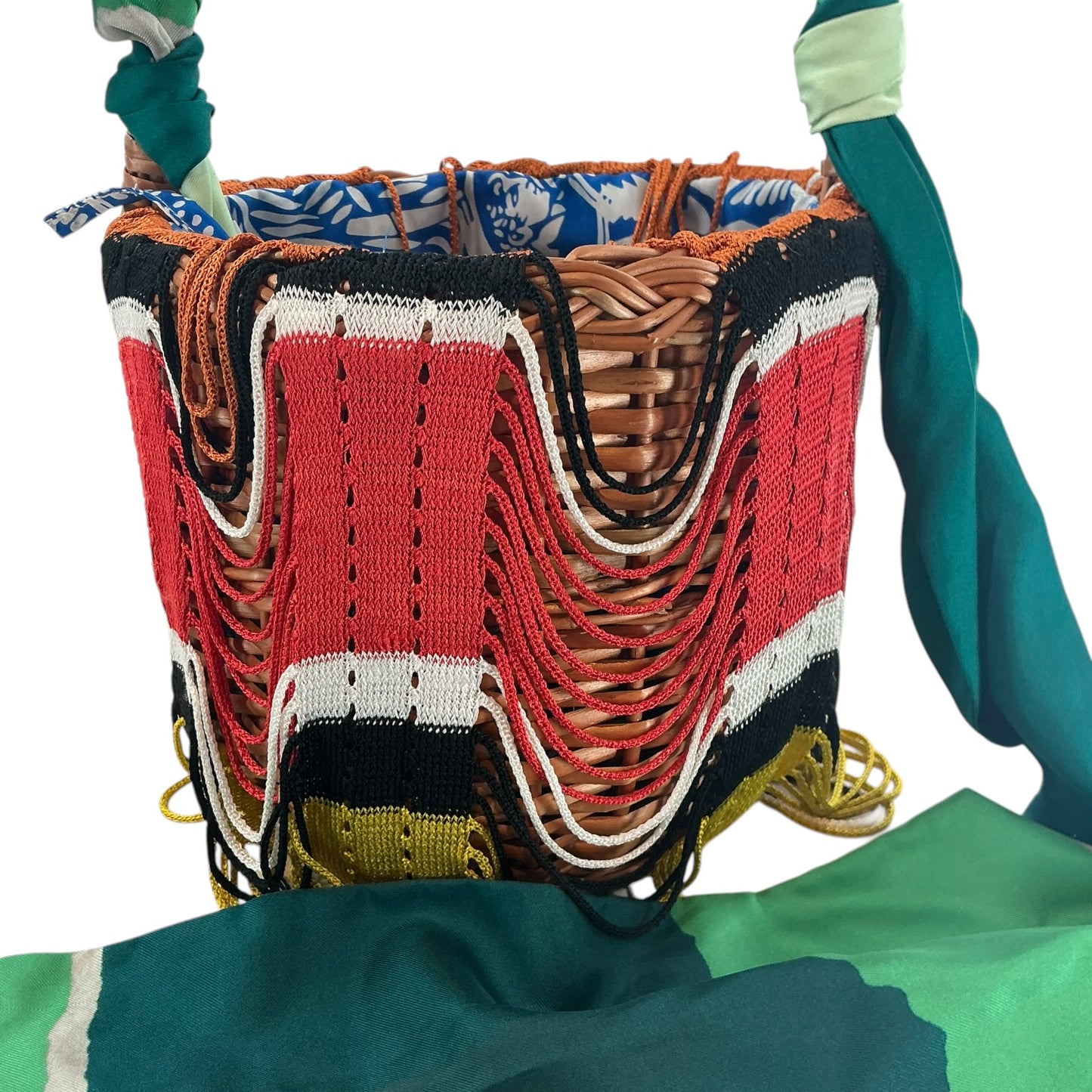Missoni Fringed Crochet-Knit and Straw Bucket Bag