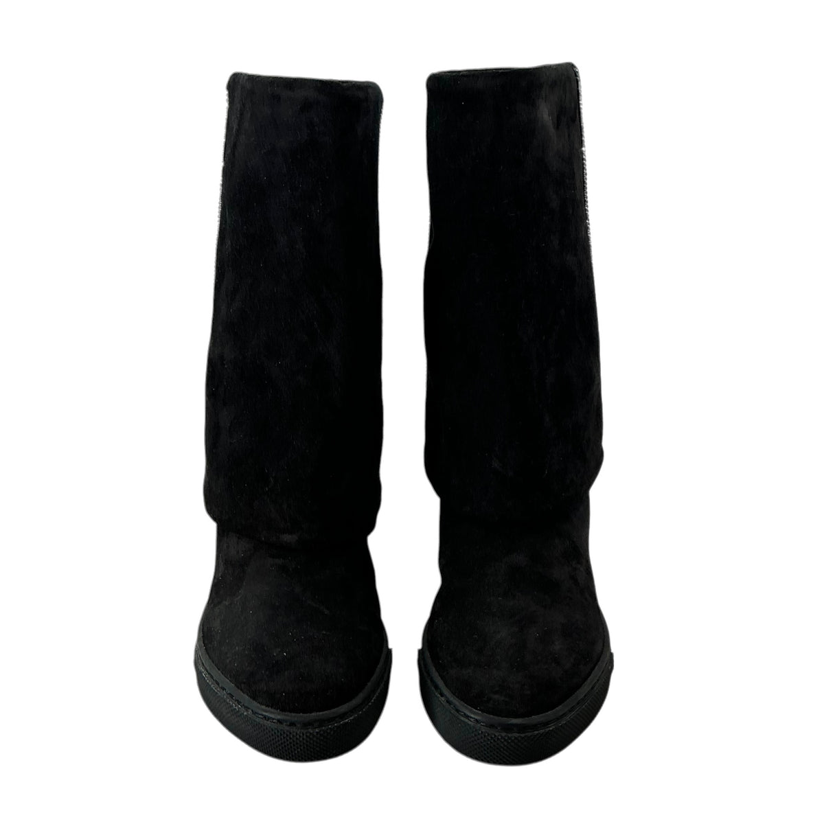 René Caovilla Black Suede Crystal Bead Embellished Concealed Wedge Boots