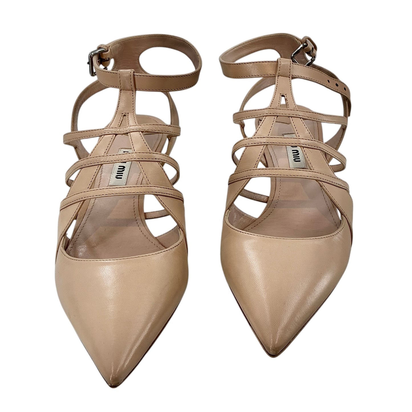 Miu Miu Nude Leather Crossover Strappy Pumps