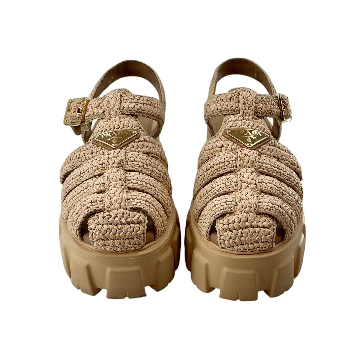 Prada Monolith Crochet Cage Sandals