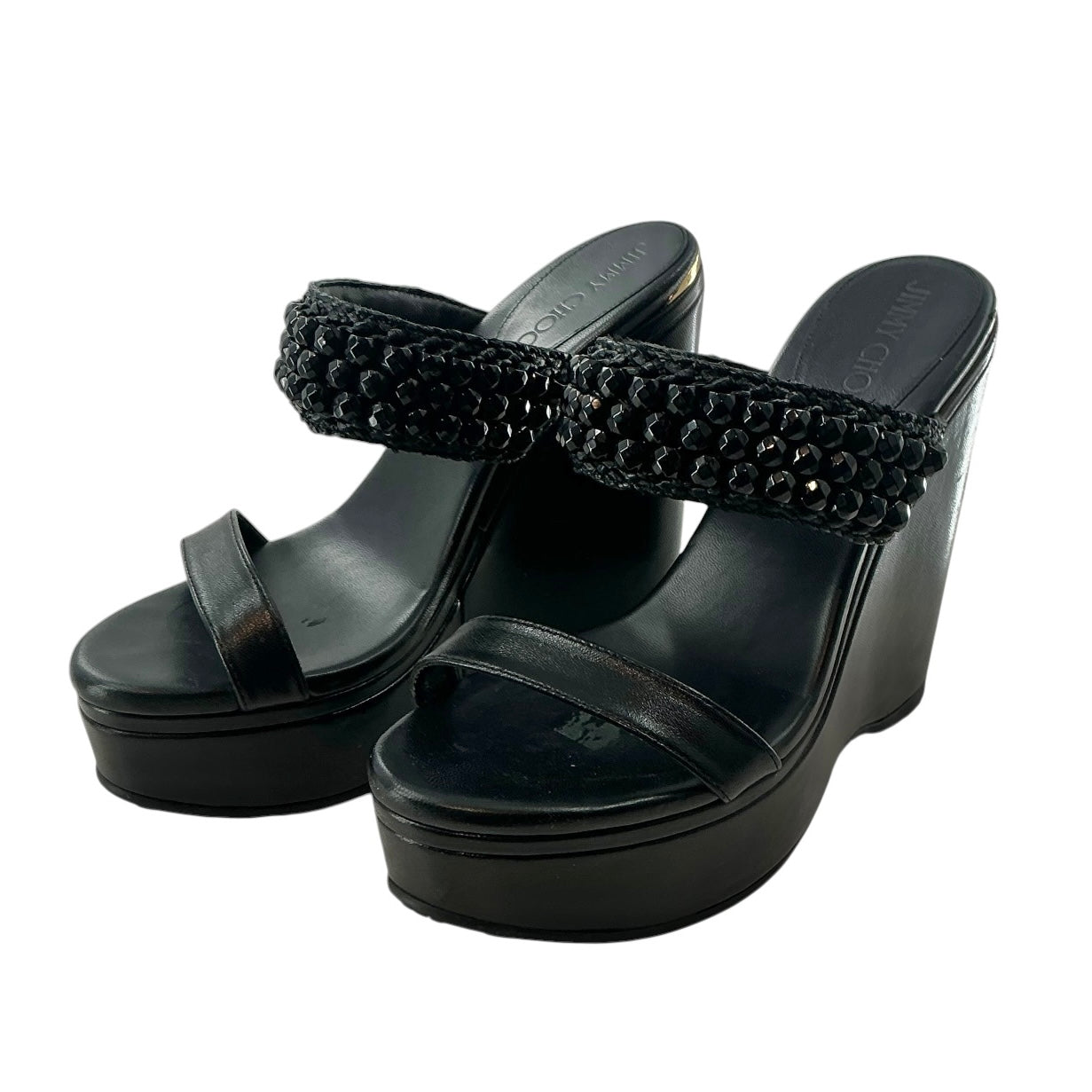 Jimmy Choo Amoure Wedge 130 Bead-Embellished Leather Sandals