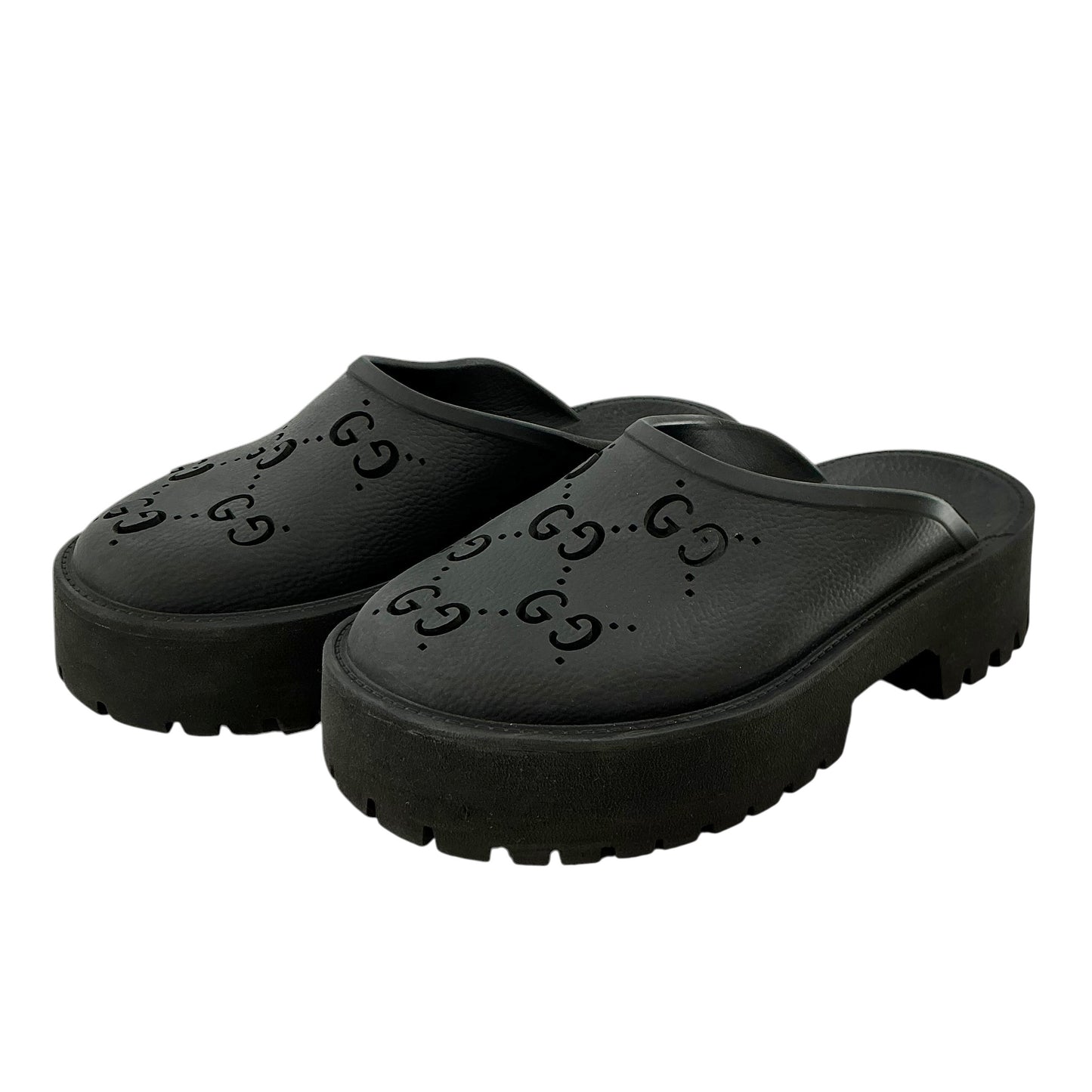 Gucci Perforated GG Black Rubber Platform Mule Clogs