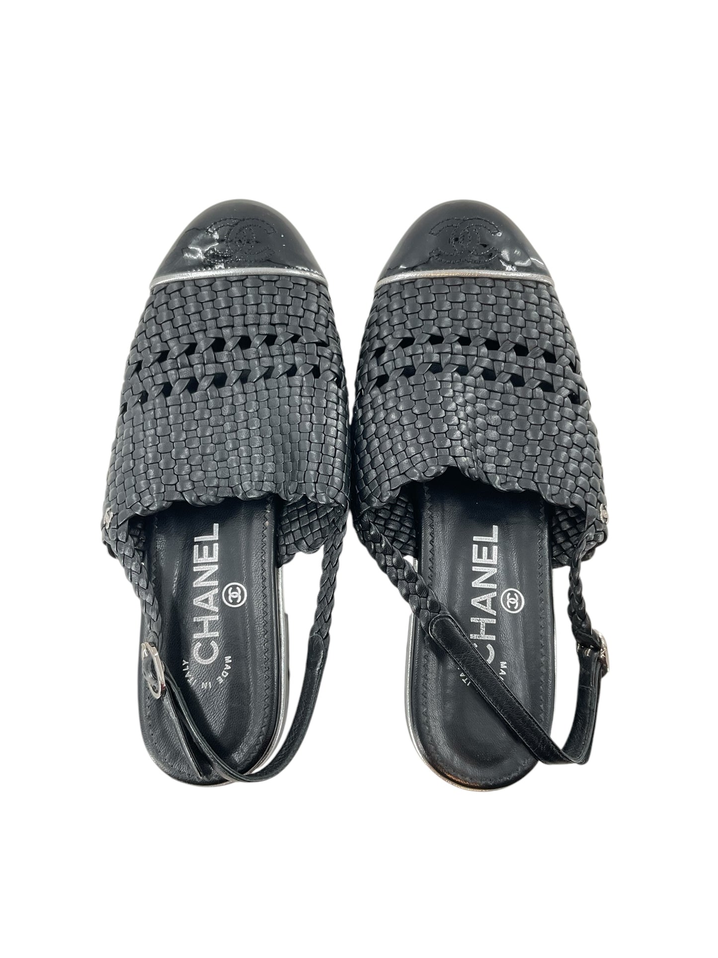 Chanel Woven Black Leather Slippers