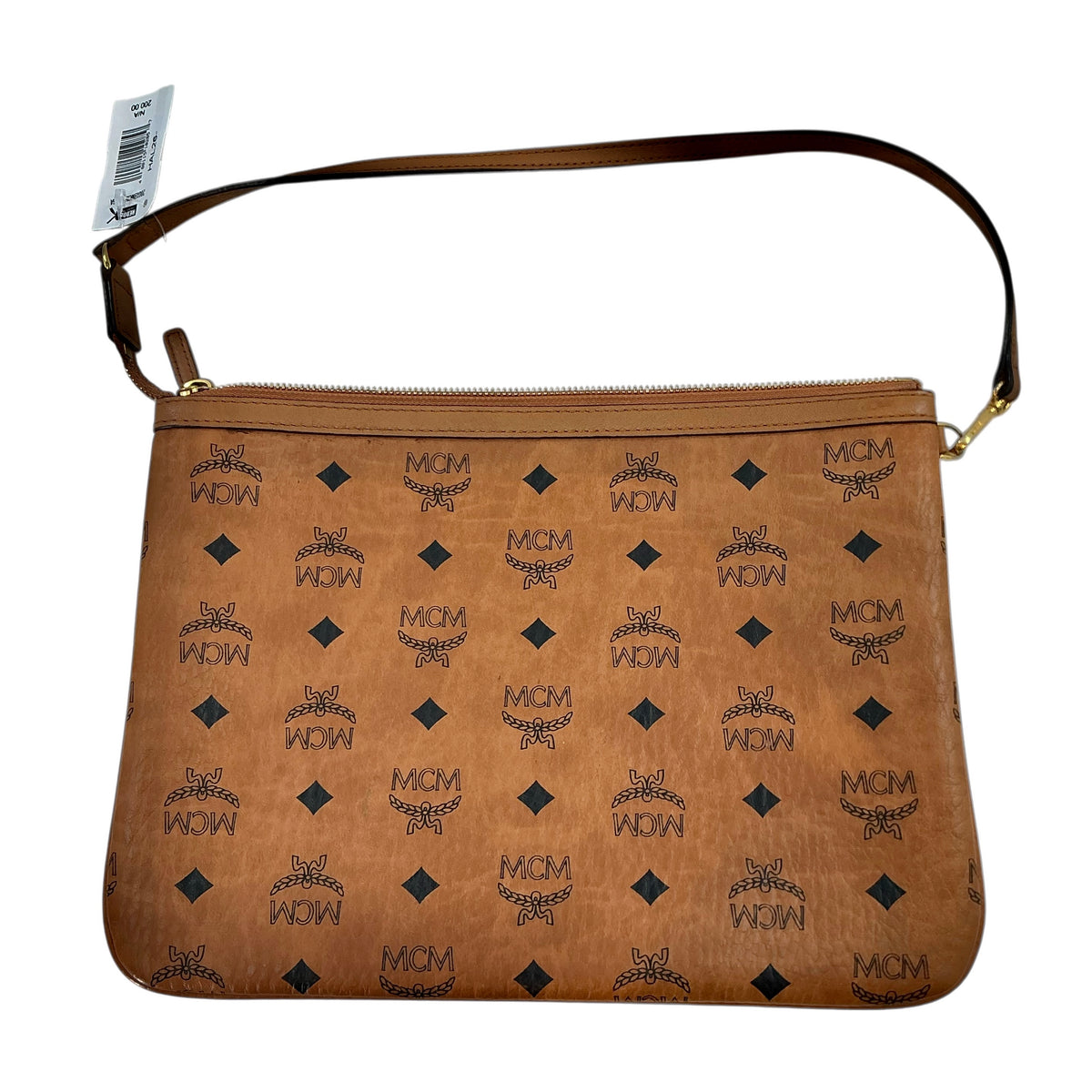 MCM Visetos Medium Aren Flat Pouch Bag – Cognac