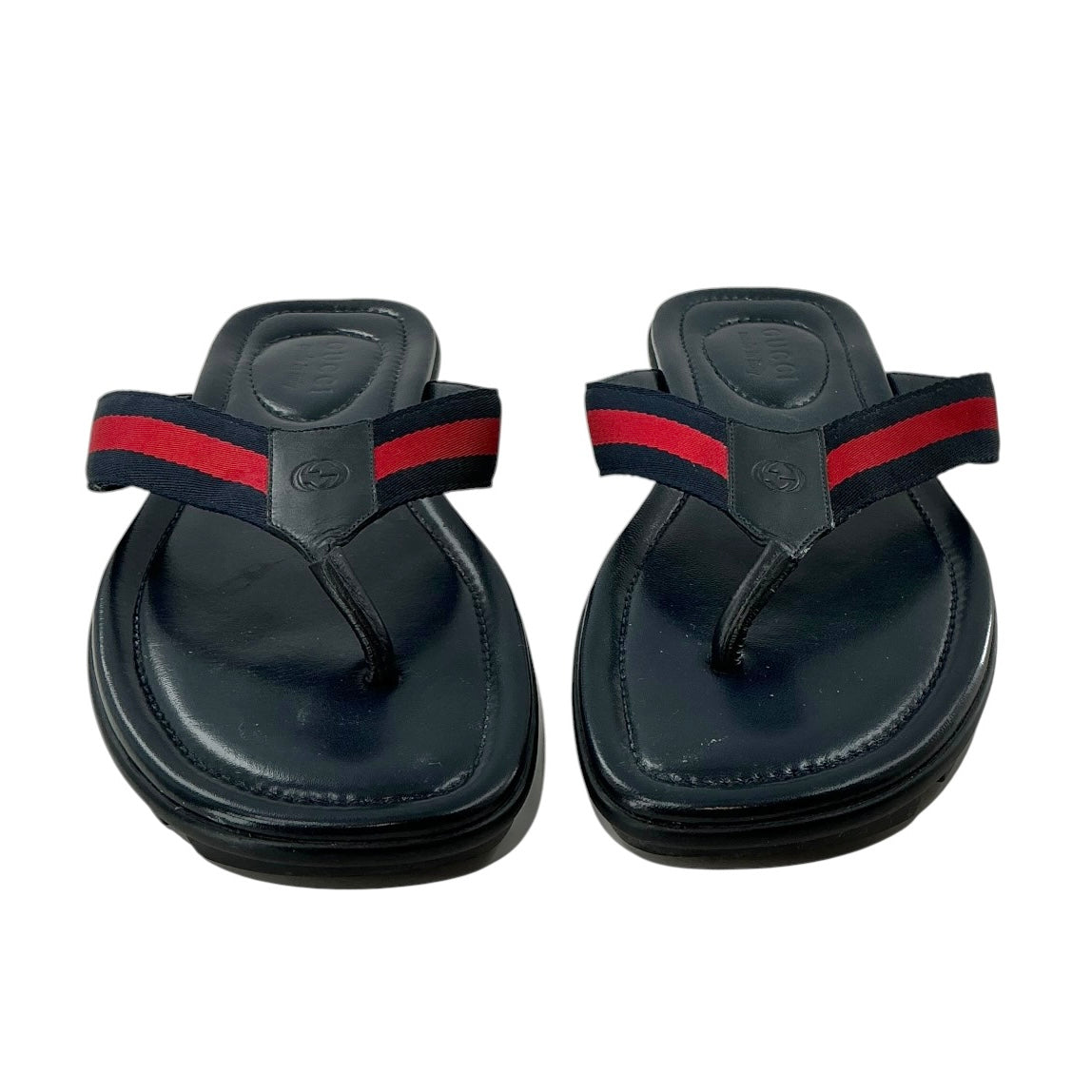 Gucci Men's Web & Leather Thong Sandals Black/Red