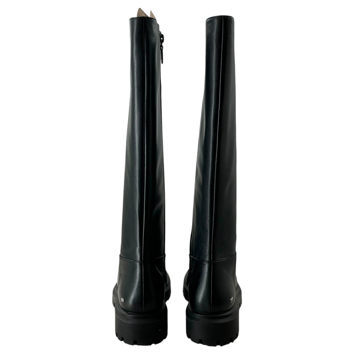 Stuart Weitzman Black Leather Ultra Lug Knee-High Boots