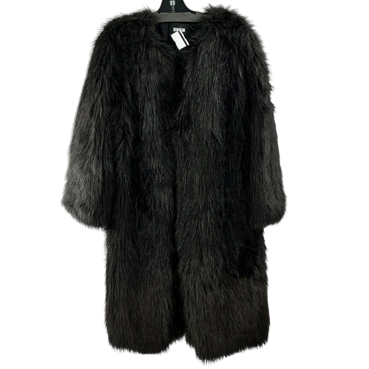 Reformation Collarless Shaggy Faux Fur Midi Coat