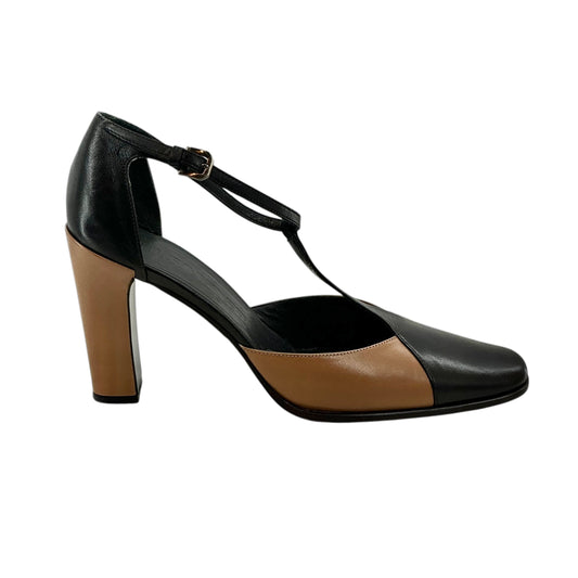 JIL SANDER Two-Tone Leather T-Strap Pumps