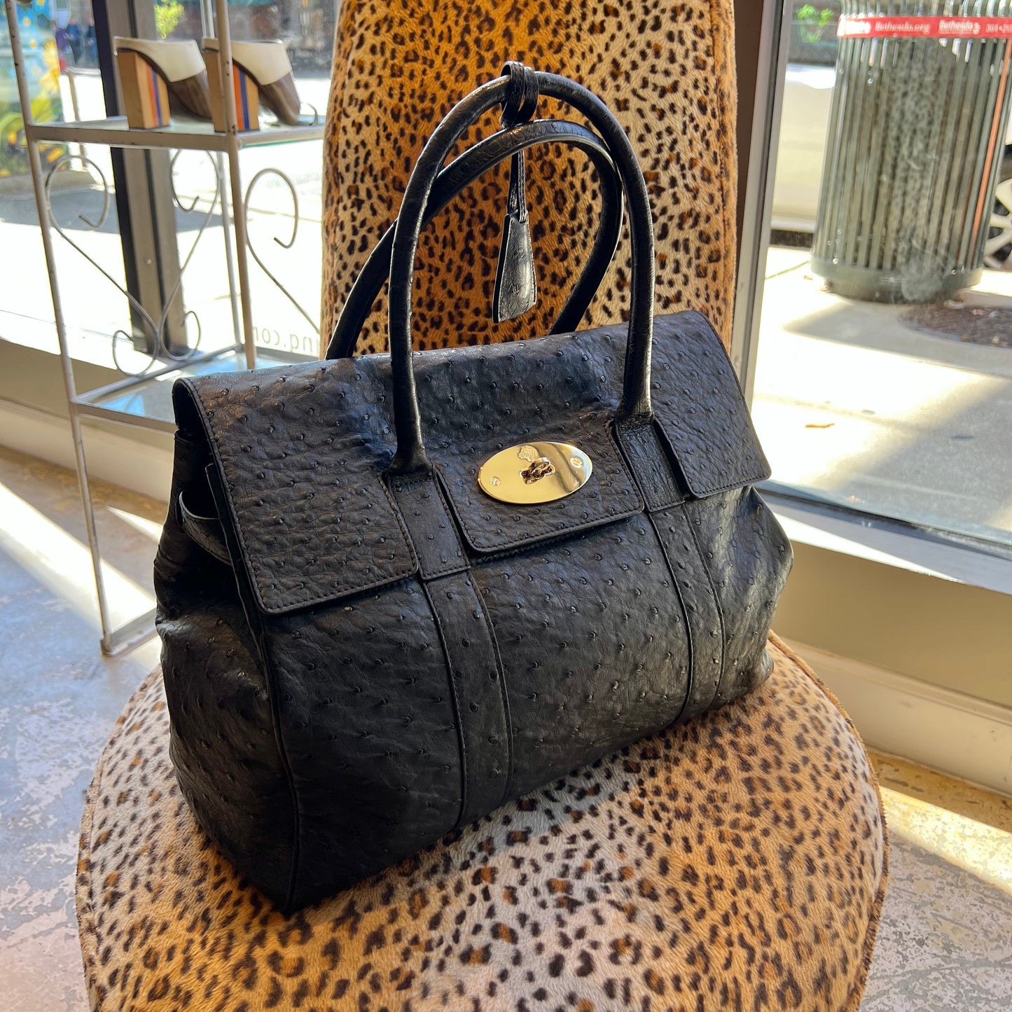 Mulberry Classic Bayswater in Black Ostrich Leather with Gold Hardware